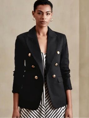 NEW Banana Republic Double Breasted Captains Blazer Black Size 4